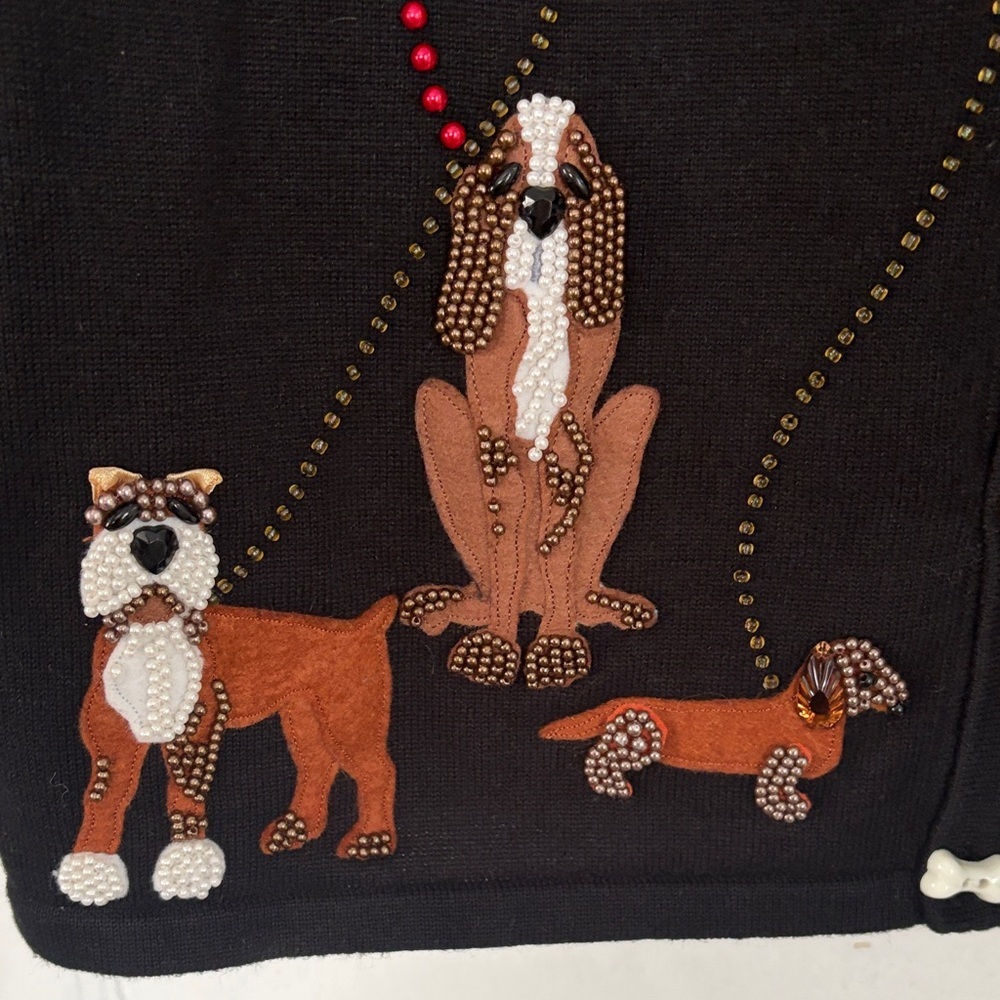 Quacker Factory Black Cardigan with Dog Embroidery - Picture 4 of 11